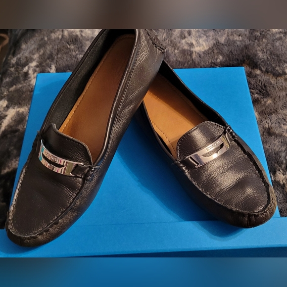 Coach Shoes - Coach Black Leather Flats with Metal Detail